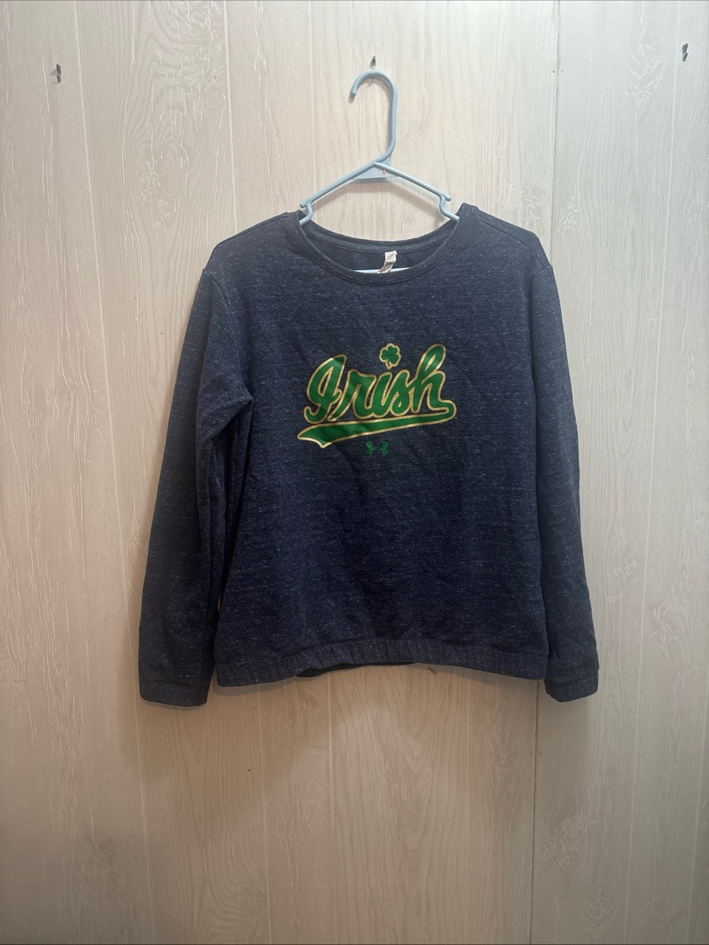 Under Armour Navy Crewneck Sweater with Green and Yellow 'Irish' Script